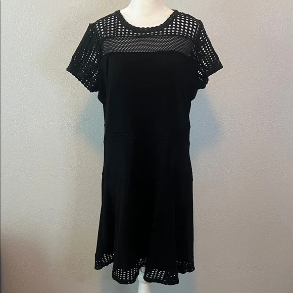 Michael Kors Crochet Top Black Short Sleeve Dress Size XL - Picture 2 of 7